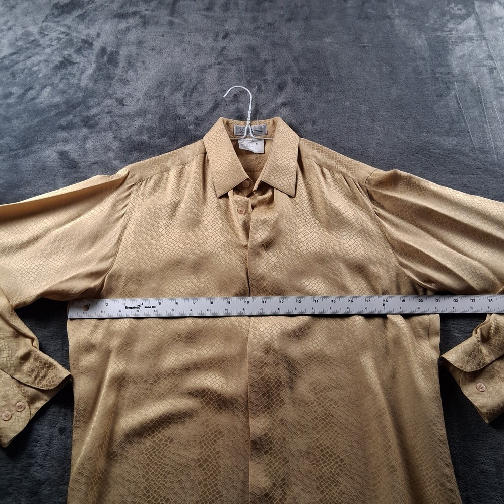 Giorgio Gentelli Silk Button Down Shirt Medium Gold Snakeskin Jacquard Long Slv - Picture 6 of 7